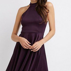 Purple Mock Neck Skater Dress